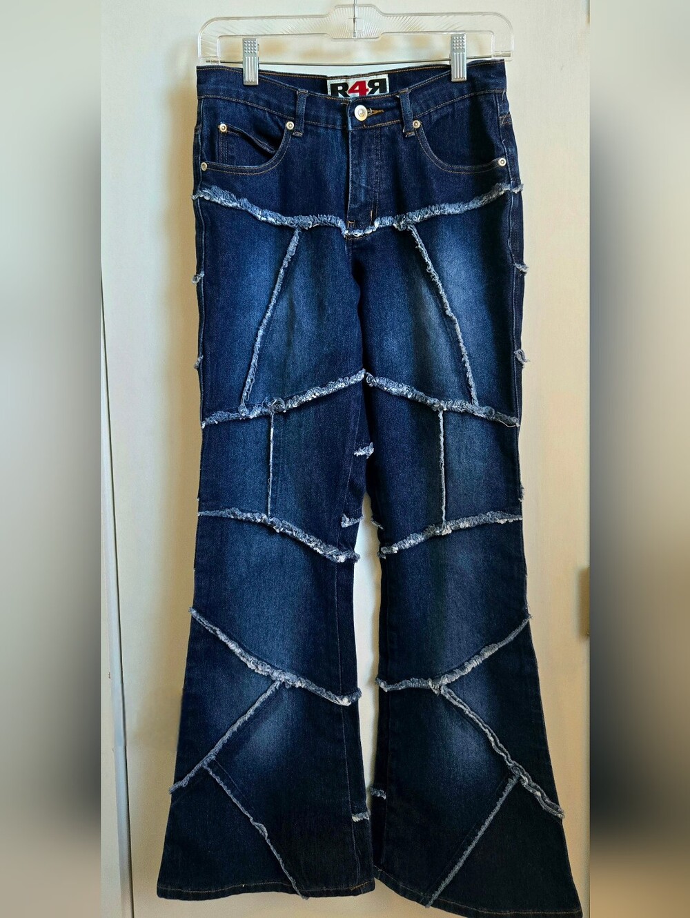 Vintage Rave 4 Real Frayed Patchwork Flare Jeans Size 5 Y2K